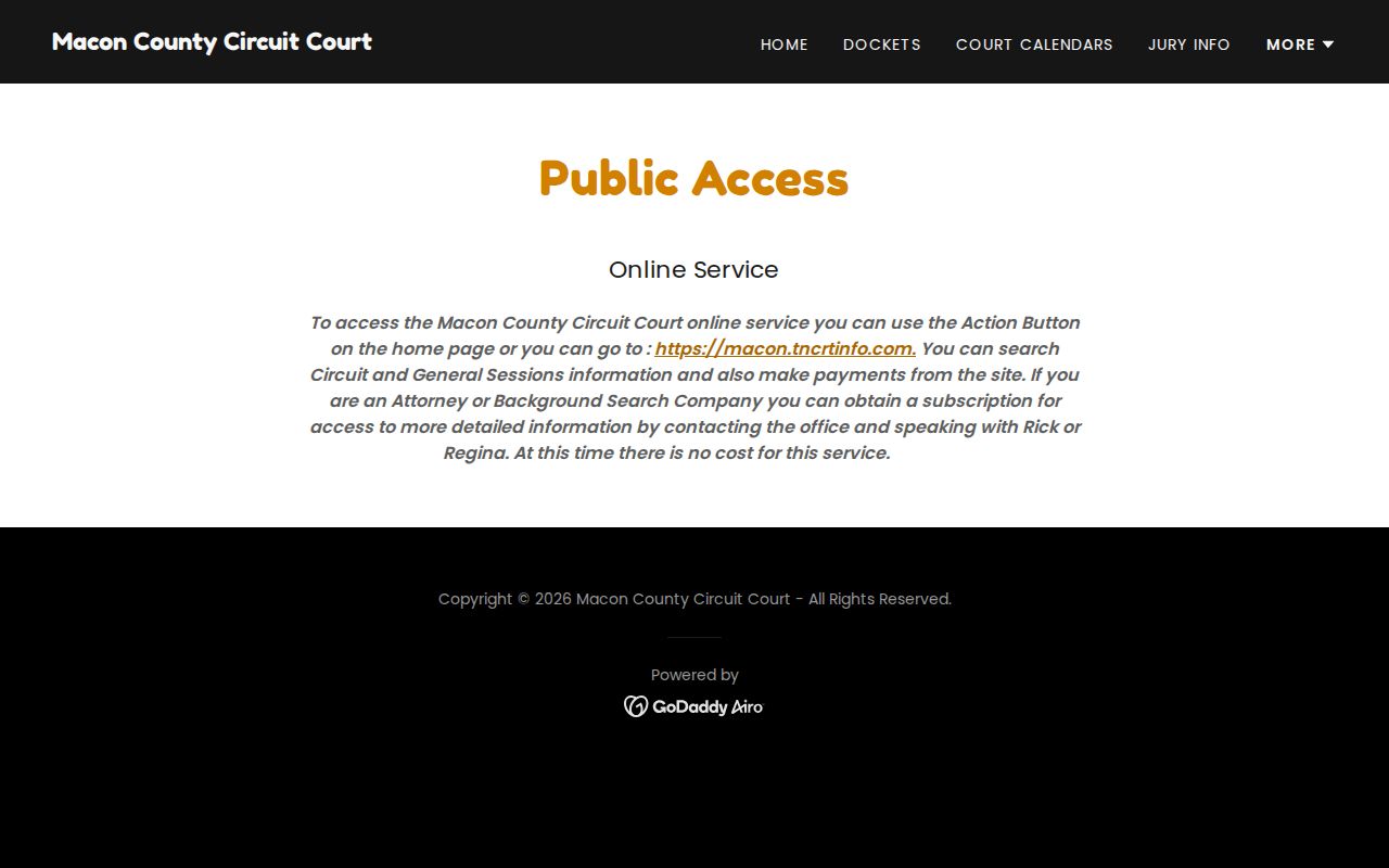 Macon County warrant check, official Circuit Court public-access instructions