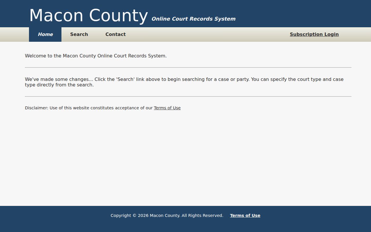 Macon County active warrants, public court portal landing page