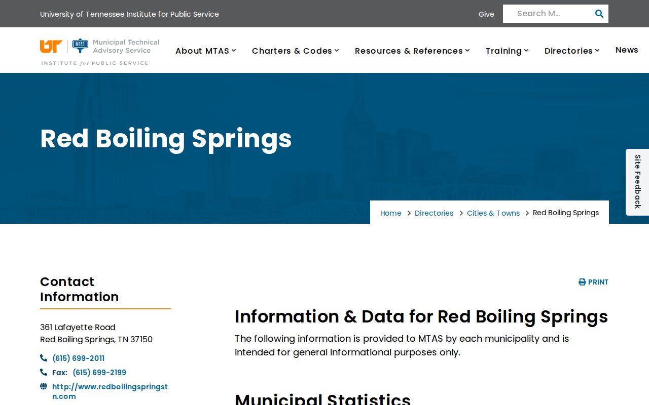 Red Boiling Springs warrant records, MTAS city profile and population