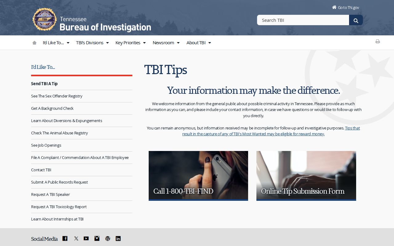 Macon County most wanted guidance, TBI public tip options