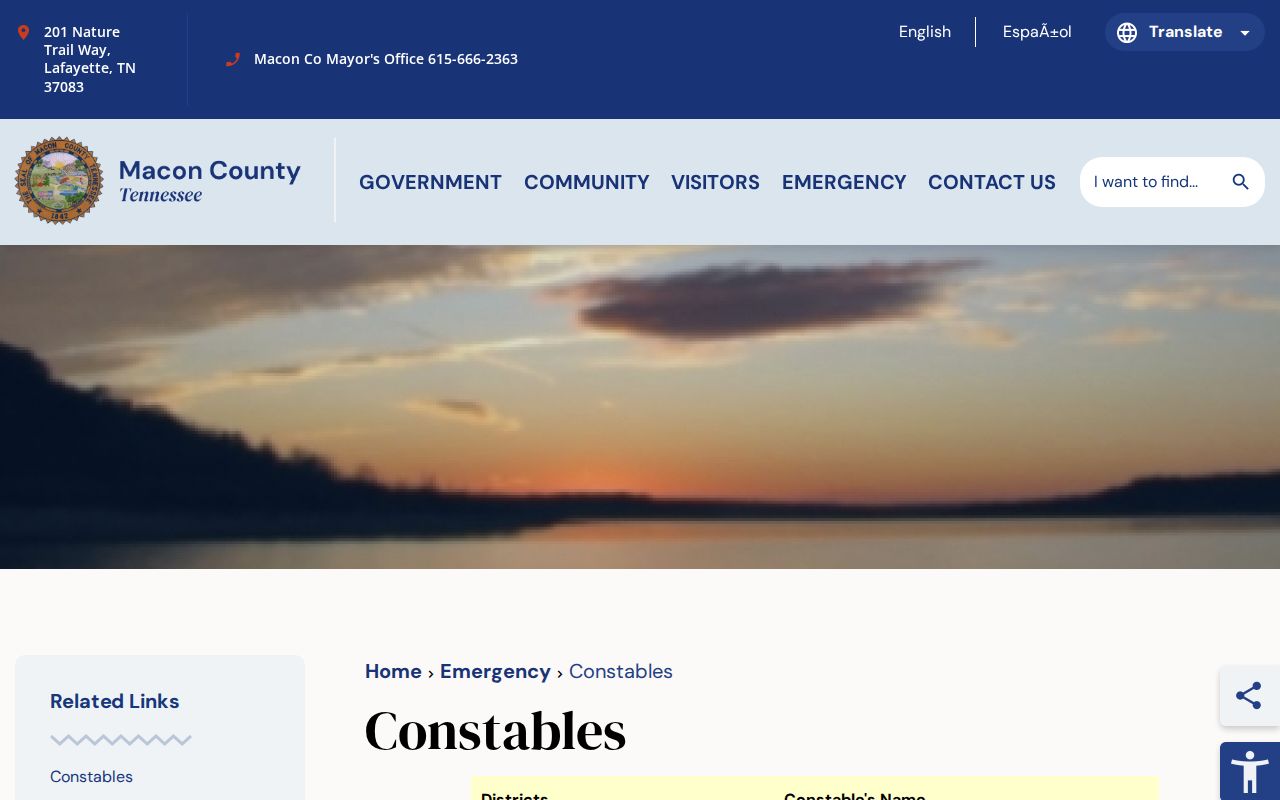 Macon County arrest warrants, constable districts and public role