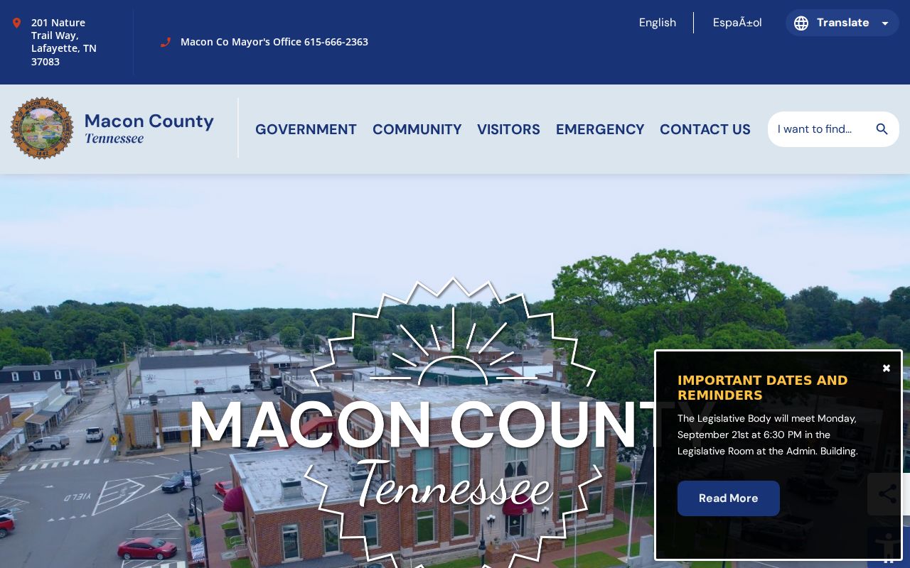Macon County warrant records, county navigation linking courts and cities