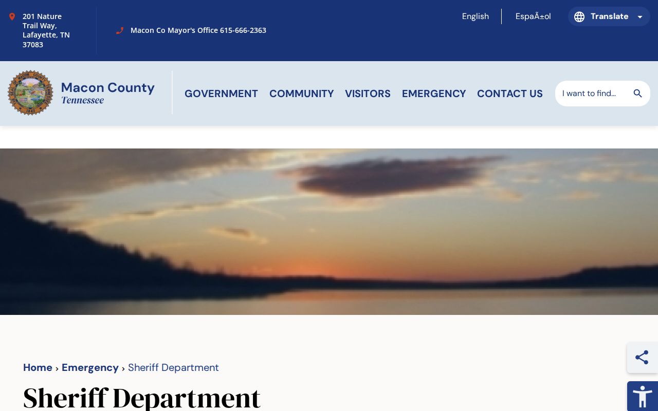 Macon County active warrant search, Sheriff's Office public contact page